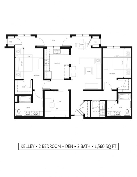 Floor plan for 2 beds, 2 baths, 1360 sqft